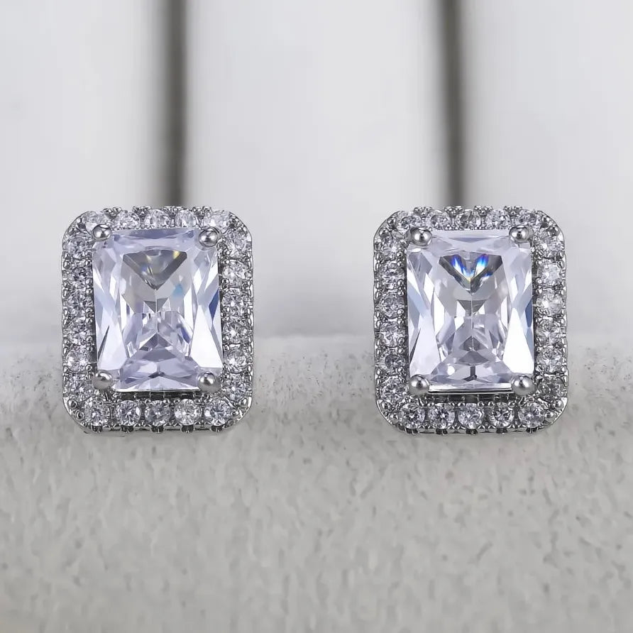 Luxury Women’s Square Cubic Zirconia Geometric Stud Earrings Gift