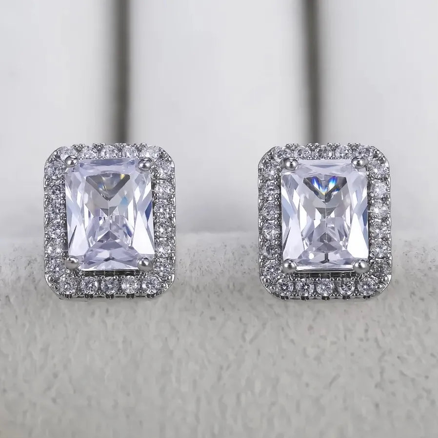 Delicate Women’s Square Cubic Zirconia Stud Earrings Luxury Jewelry
