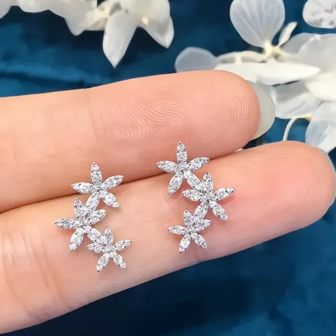 Geometric Cubic Zirconia Flower Stud Earrings for Women Party Wedding
