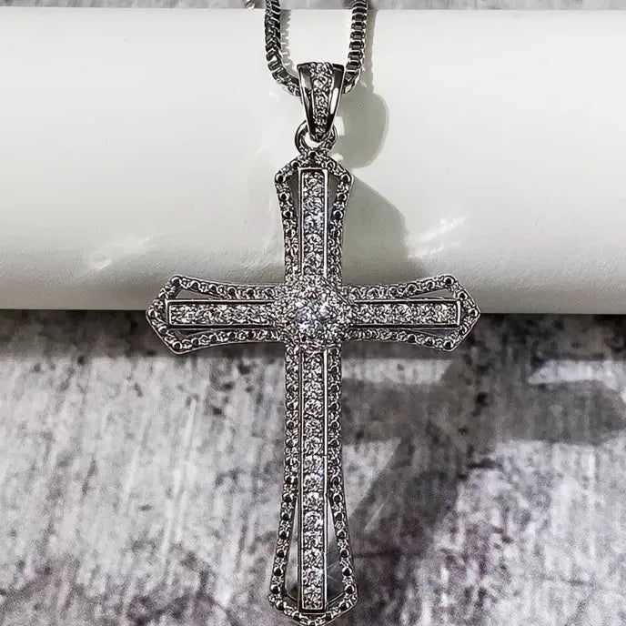 Luxury Cubic Zirconia Cross Pendant Necklace for Women Copper Alloy Fashion Jewelry