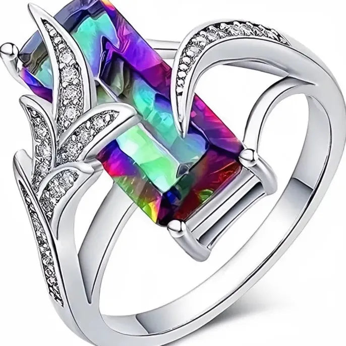 Silver Plated Copper Wedding Engagement Ring with Multicolor Cubic Zirconia for Women