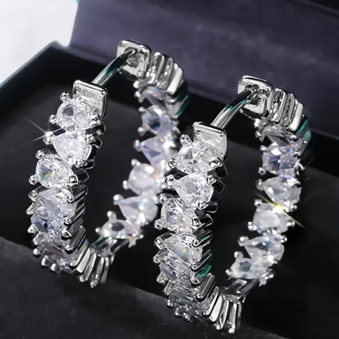 Luxury Geometric Round Hoop Earrings with Copper Alloy & Cubic Zirconia