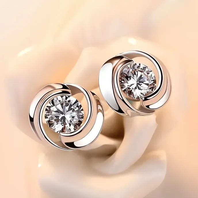 Delicate Geometric Cubic Zirconia Stud Earrings for Women Silver Color Daily Wear Jewelry