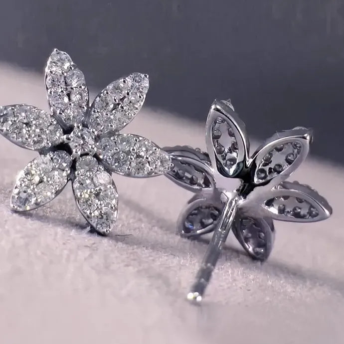 Silver Flower CZ Stud Earrings Copper Alloy Geometric Design Women’s Gift 2021