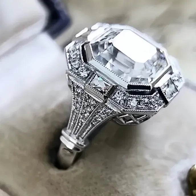 Elegant Women’s Silver Color Geometric Wedding Ring Prong-Set Cubic Zirconia Jewelry