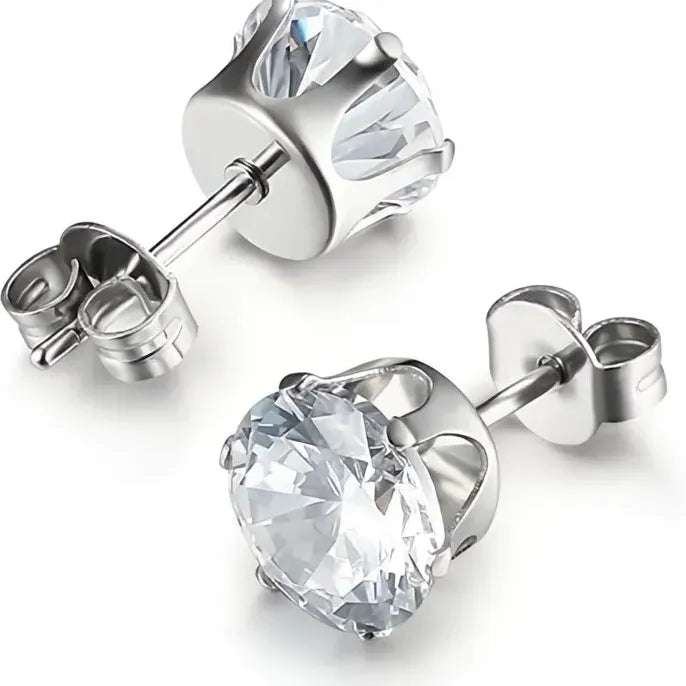 Minimalist Silver Geometric Cubic Zirconia Stud Earrings 6 Claws Unisex