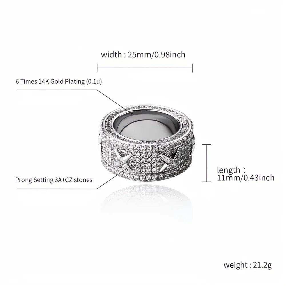 Men’s Luxury Iced Out Ring – White Gold Plated Full Micro Pave CZ Hip Hop Ring