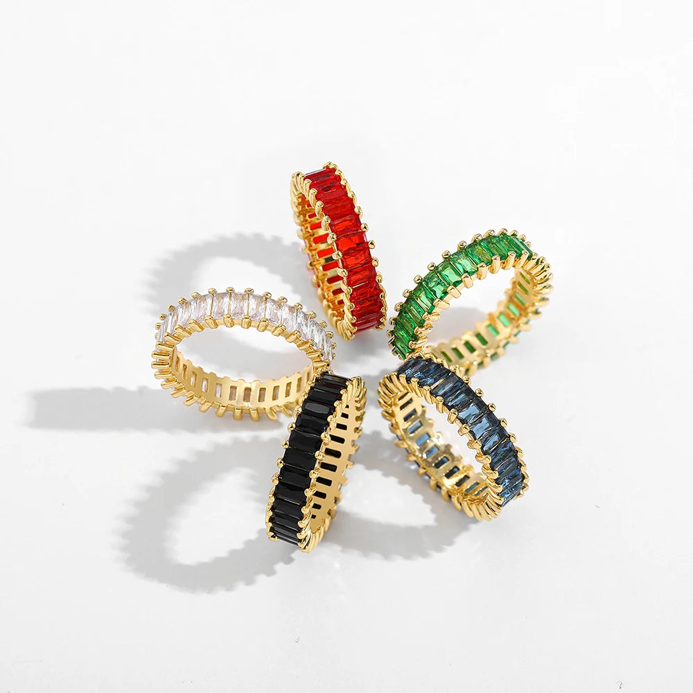 Trendy Gold Color CZ Zircon Metal Rings for Women Multicolor Stone Wedding Bands