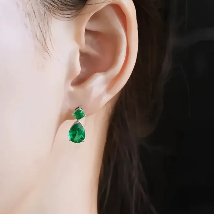 Vintage Green Geometric Copper CZ Drop Earrings for Women Gift