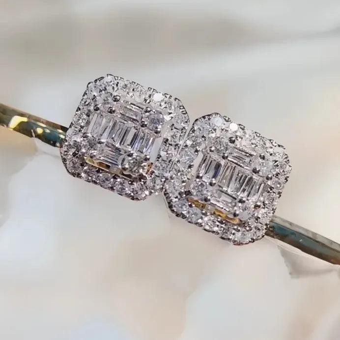 Geometric Square CZ Cubic Zirconia Stud Earrings for Women Everyday Wear