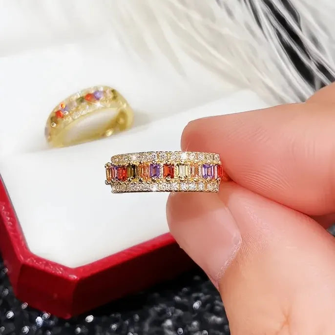 Luxury Rainbow Rectangular Cubic Zirconia Copper Alloy Hoop Earrings