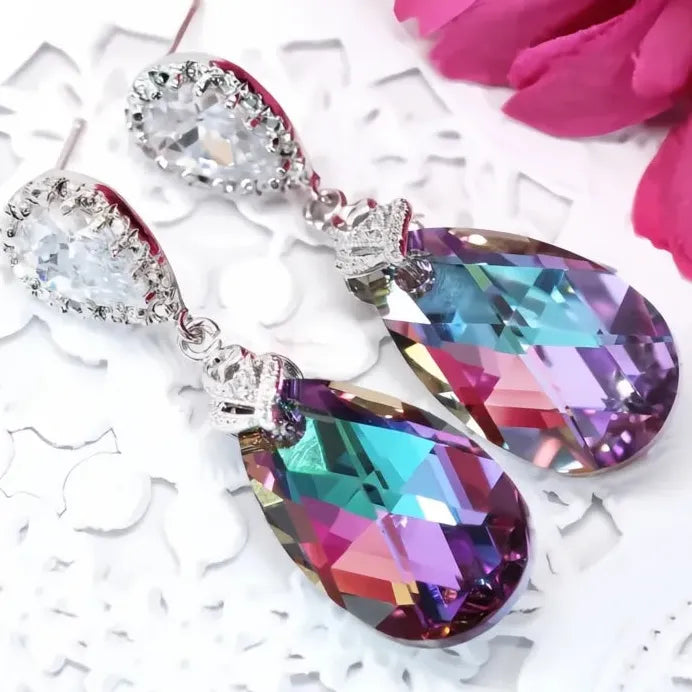 Elegant Blue Pear Shaped Drop Earrings for Women Bridal Wedding Jewelry