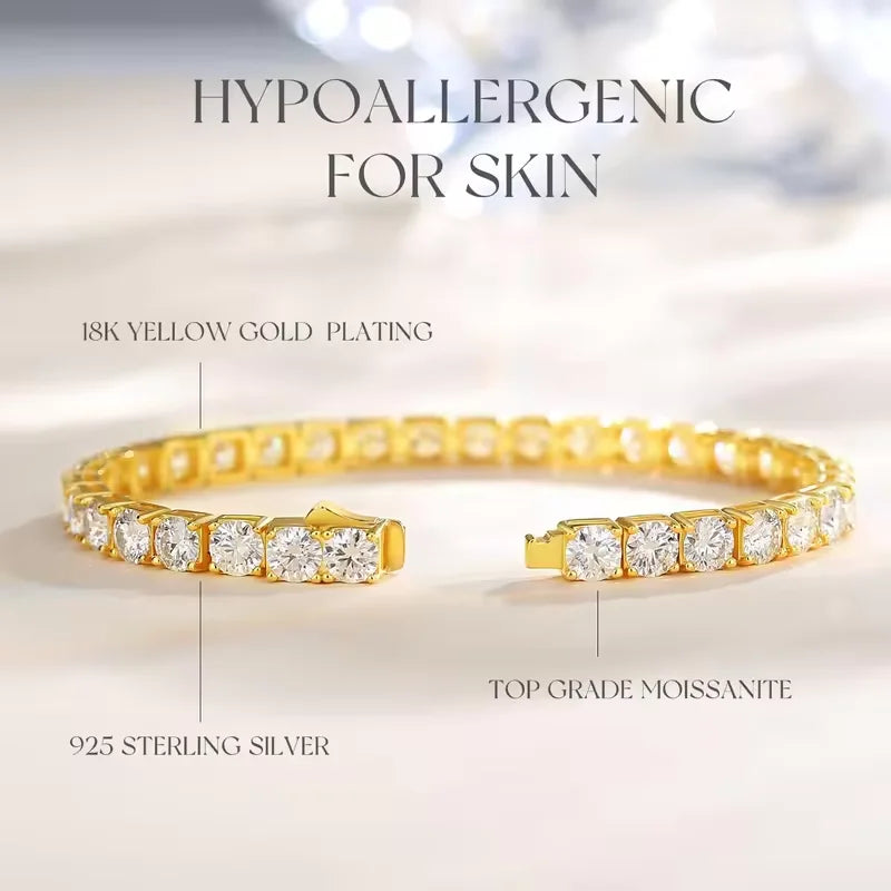 3/4/5mm Moissanite Tennis Bracelet S925 Silver D VVS1 18K Gold Plated Jewelry Men Women