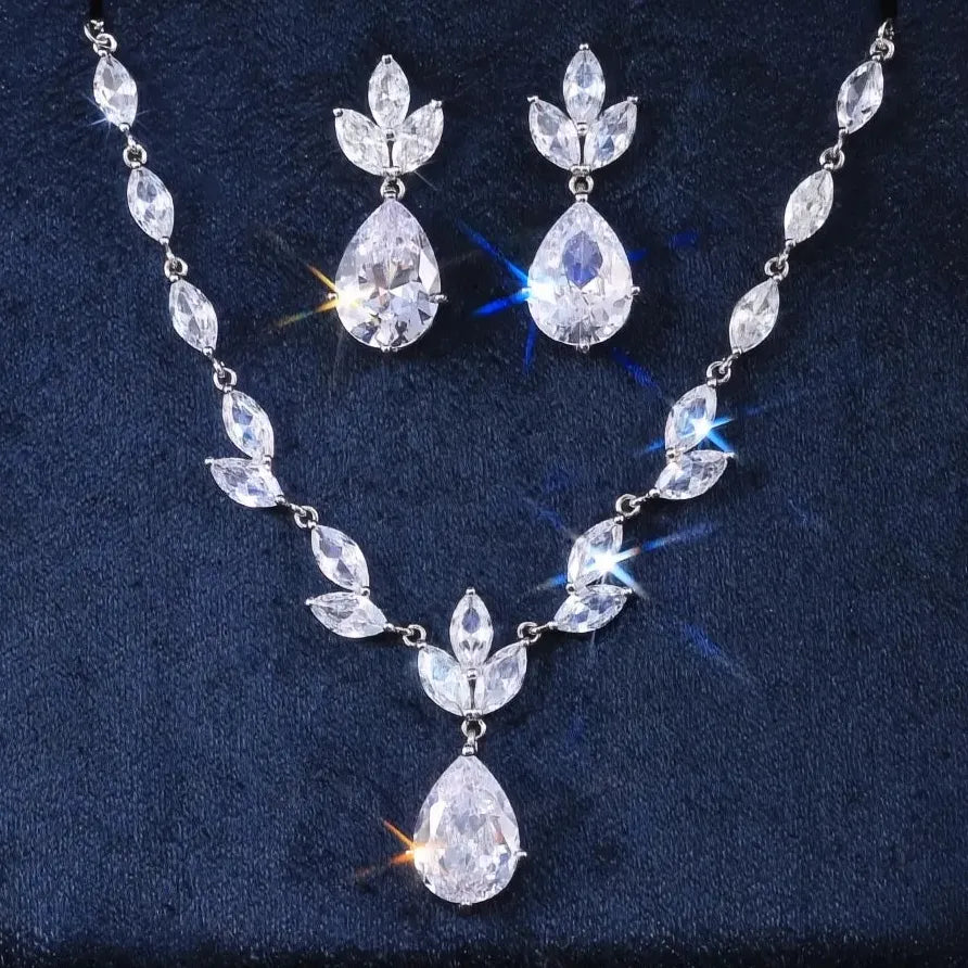 Water Drop Cubic Zirconia Necklace & Earrings Set for Women Wedding Gift