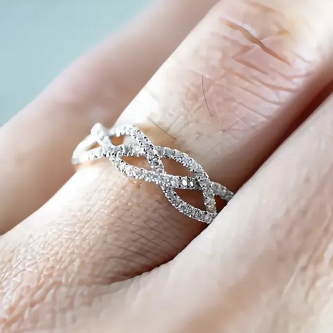 Women's Brass Geometric Twist CZ Cubic Zirconia Wedding Band Ring