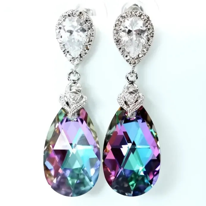 Elegant Blue Pear Shaped Drop Earrings for Women Bridal Wedding Jewelry