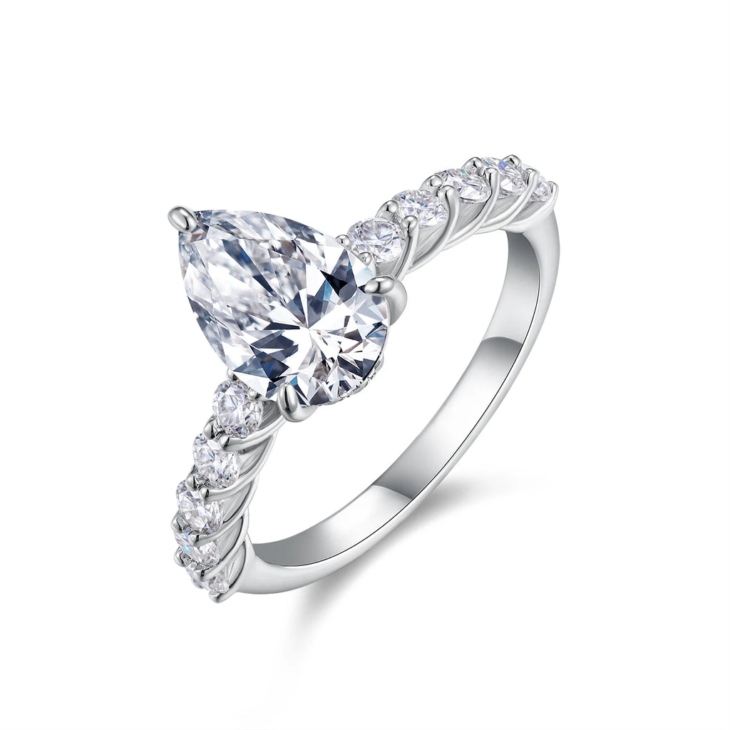 Pear Cut Moissanite Engagement Ring 925 Silver Hypoallergenic Wedding Jewelry