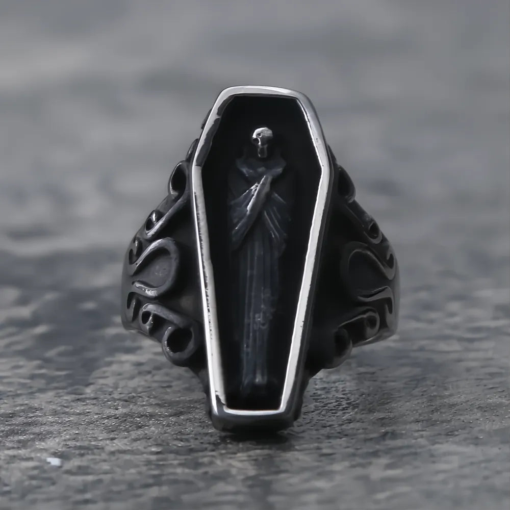 2️⃣ Vampire Skull Ring Black Stainless Steel Punk Gothic Ring Men