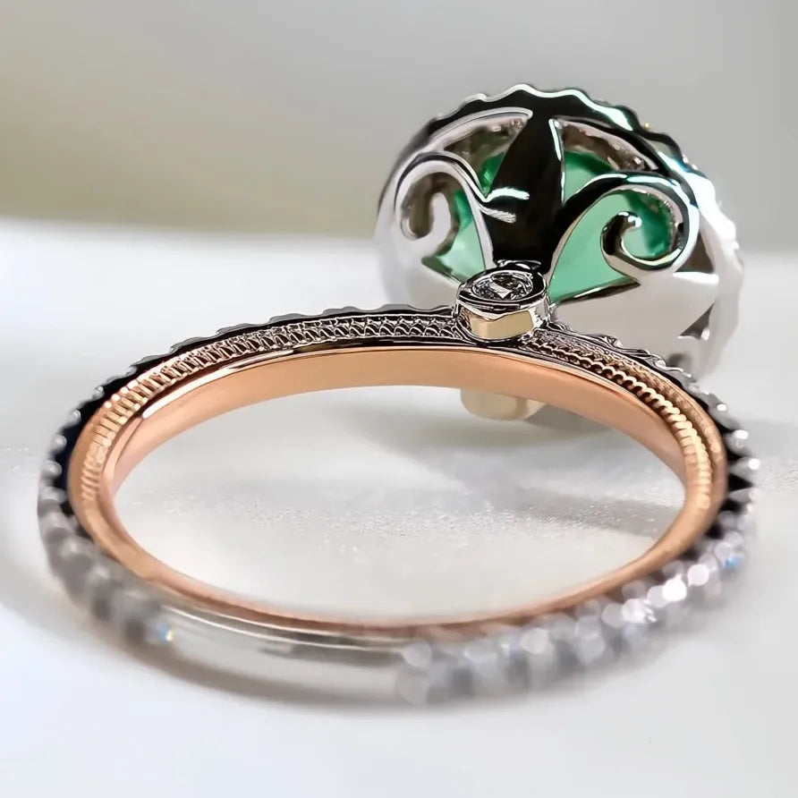 Green Stone Geometric Women’s Wedding Ring with Micro Pave Crystal Zircon Gift