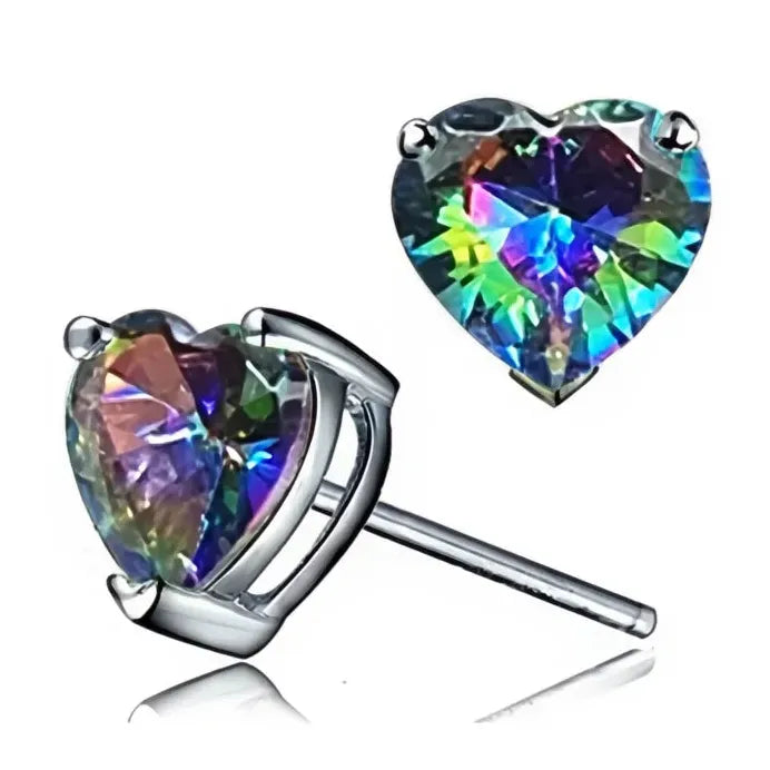 Multi-Color Heart Cubic Zirconia Stud Earrings for Women Stylish Jewelry