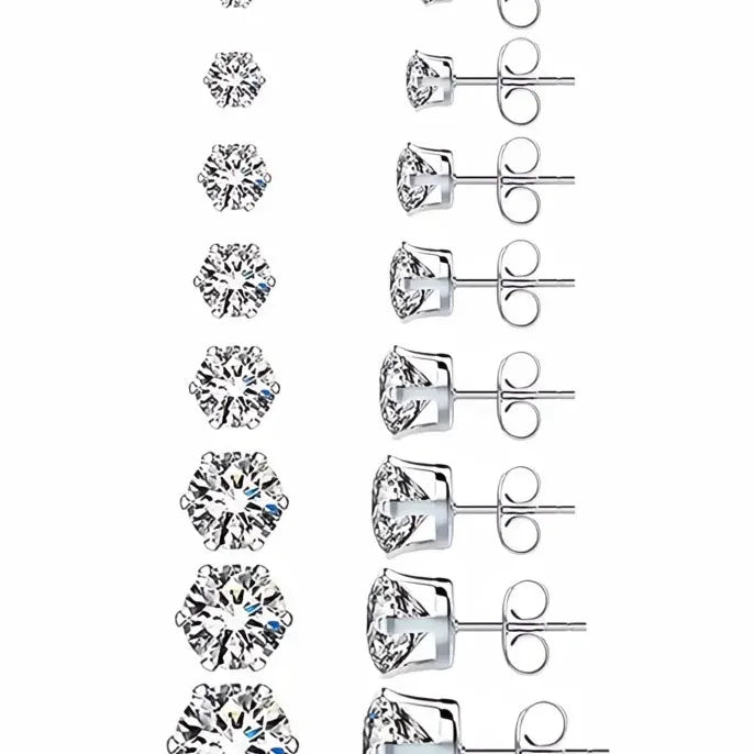 Minimalist Silver Geometric Cubic Zirconia Stud Earrings 6 Claws Unisex