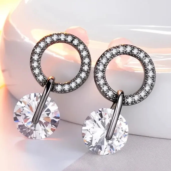 Korean Geometric Cubic Zirconia Drop Earrings for Women, 4 Colors Available