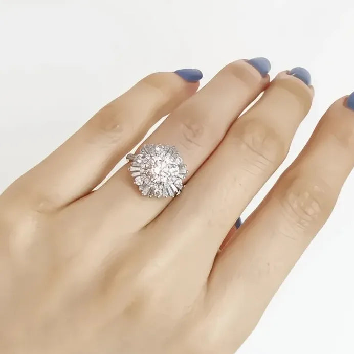 Luxury Women’s Geometric Brass CZ Statement Ring Party Jewelry Gift