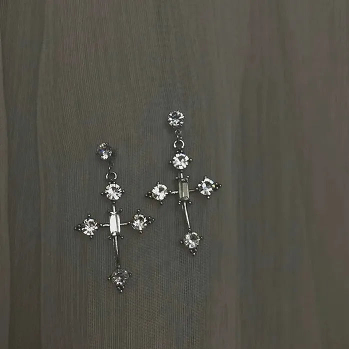 Rhinestone Cross Hoop Earrings Dangle Punk Grunge Jewelry for Women Men