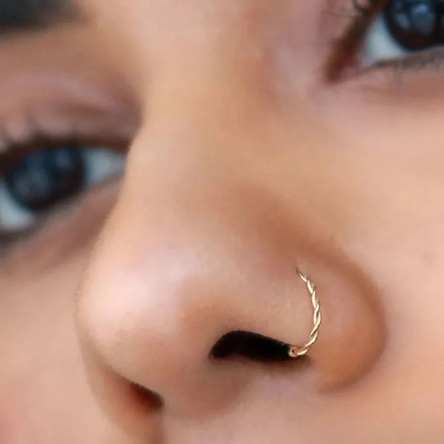 Twist U Shape Brass Fake Nose Ring for Women Faux Piercing Jewelry