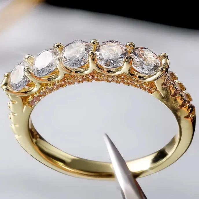 Luxury Women’s Brass Wedding Band Ring Cubic Zirconia CZ Geometric Crystal Jewelry