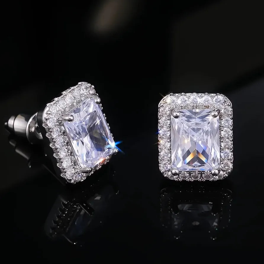 Luxury Women’s Square Cubic Zirconia Geometric Stud Earrings Gift