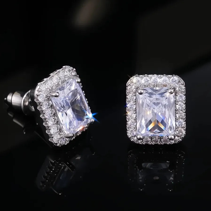 Delicate Women’s Square Cubic Zirconia Stud Earrings Luxury Jewelry