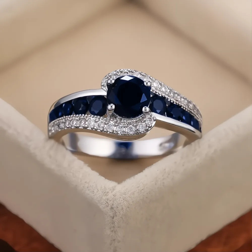 Black Stone Women Wedding Ring Dazzling Crystal Zircon Brass Delicate Classic Jewelry Gift
