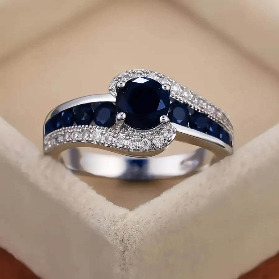 Classic Black Stone Women’s Wedding Ring Crystal Zircon Brass Gift