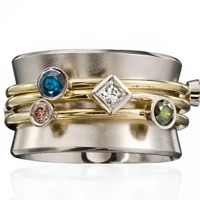 Geometric Gold CZ Stone Band Ring for Women Fashion Party Jewelry