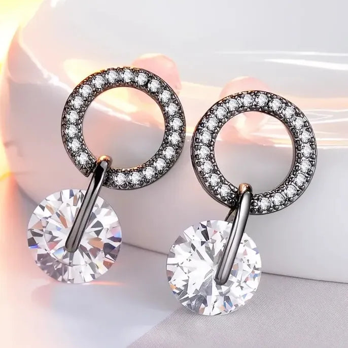Korean Geometric Cubic Zirconia Drop Earrings for Women, 4 Colors Available