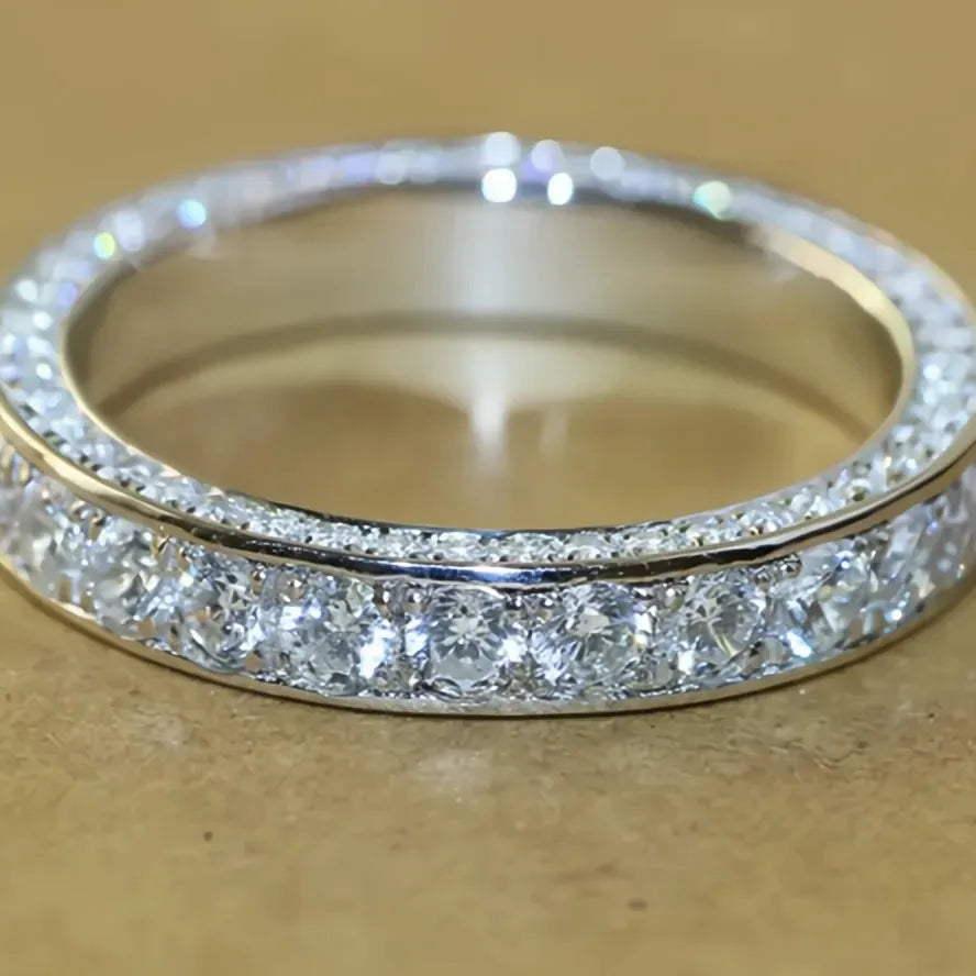 Classic Women’s Brass Band Ring Full Paved Cubic Zirconia Wedding Engagement Jewelry