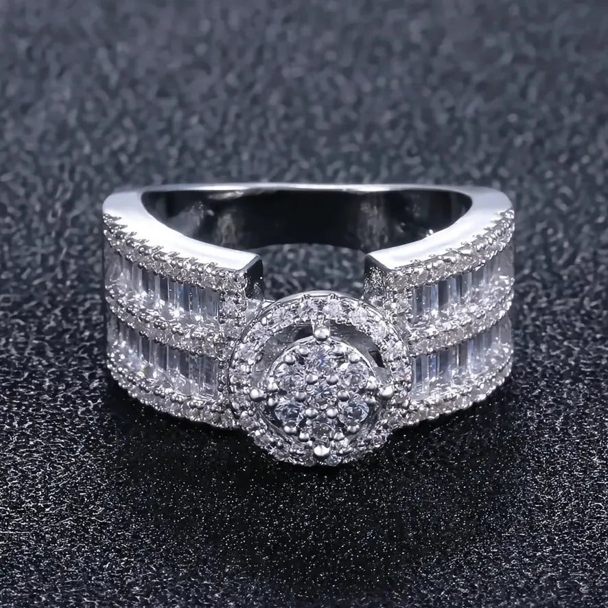 Brass Geometric Cubic Zirconia Wedding Engagement Ring for Women