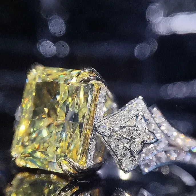 Women's Yellow Cubic Zirconia Square Stone Brass Wedding Party Ring