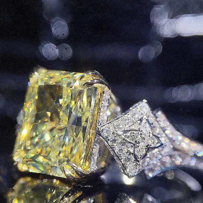 Women's Yellow Cubic Zirconia Square Stone Brass Wedding Statement Ring
