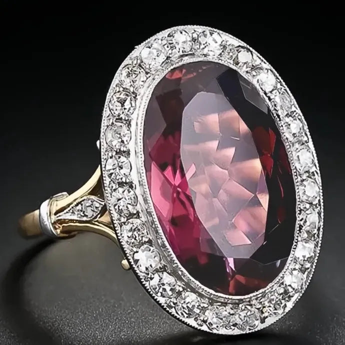 Elegant Women’s Wedding Party Oval Red CZ Two-Tone Brass Ring Gift