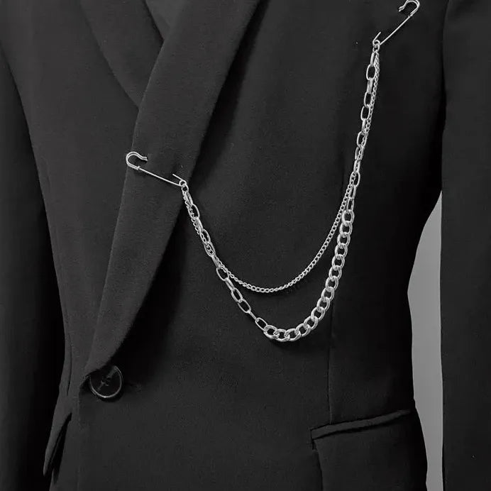 Geometric Zinc Alloy Brooch Double Pin Chain Clip for Men and Women