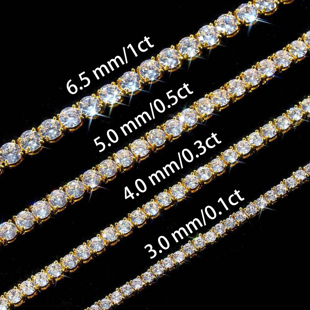 925 Silver Gold Plated VVS Moissanite Tennis Chain Bracelet Men Women 2-6.5mm