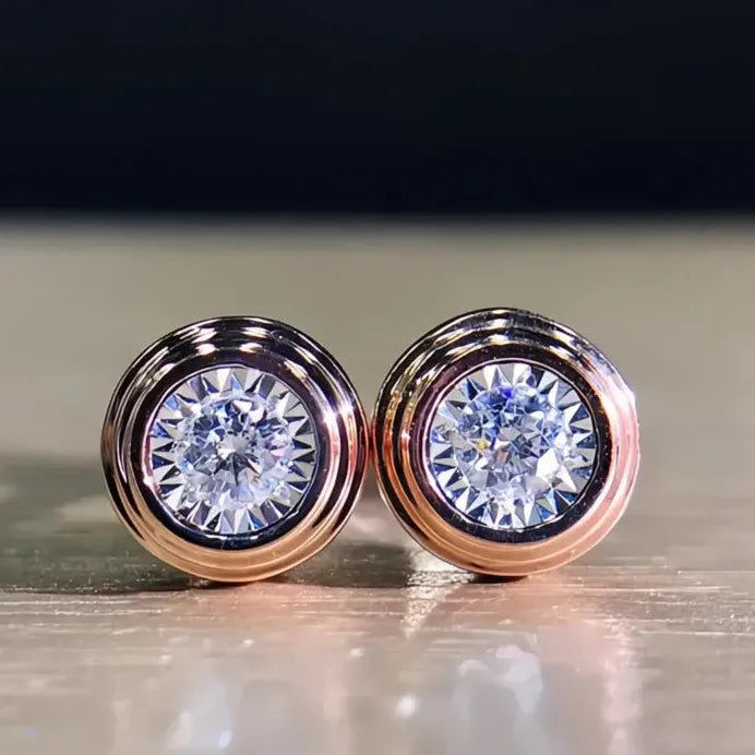 Classic Round White CZ Stud Earrings Unisex Simple Couple Gift Jewelry
