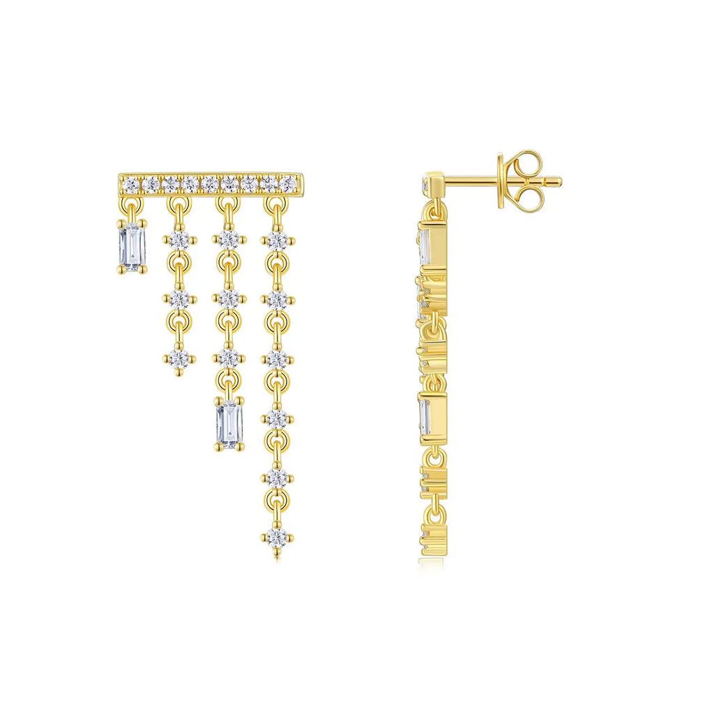 1.302CTW Moissanite Tassel Stud Earrings 925 Sterling Silver 18K Gold Plated Jewelry