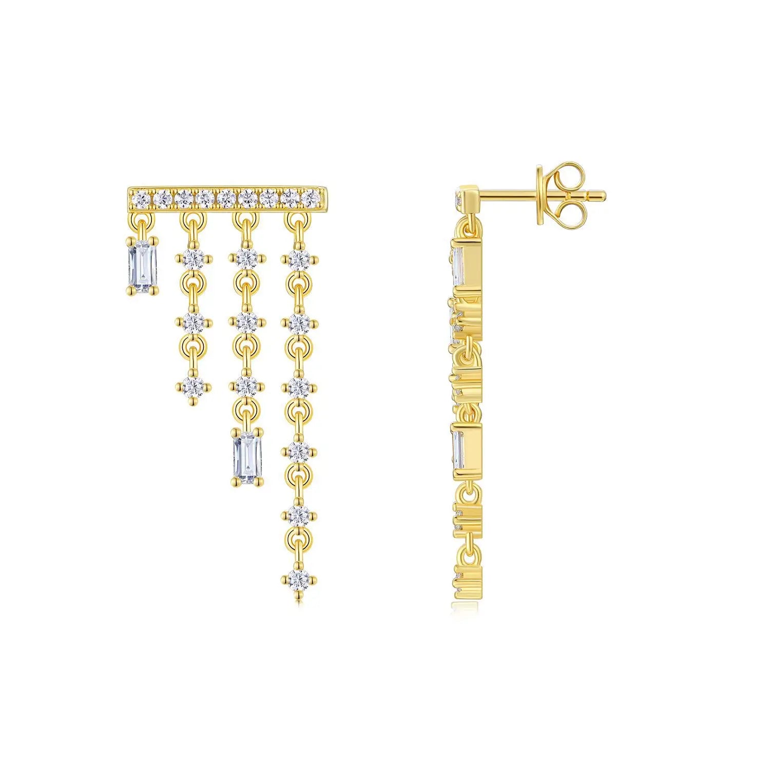 1.302CTW Moissanite Tassel Stud Earrings 925 Sterling Silver 18K Gold Plated Jewelry