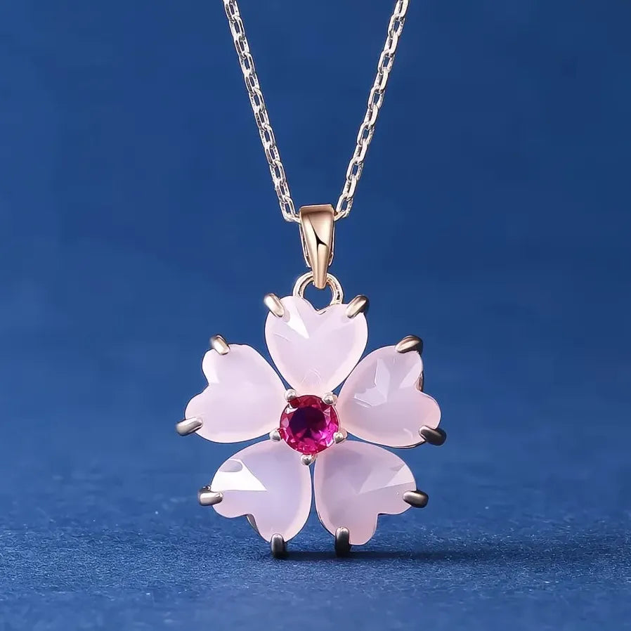 Pink Flower Geometric Bridal Wedding Necklace Brass Acrylic Jewelry