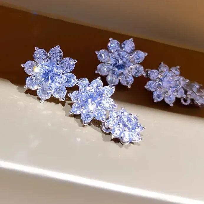 Geometric Flower Dangle Earrings for Women with Sparkling Cubic Zirconia