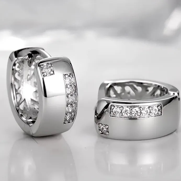 Small Geometric Hollow Hoop Earrings with White Cubic Zirconia Loop