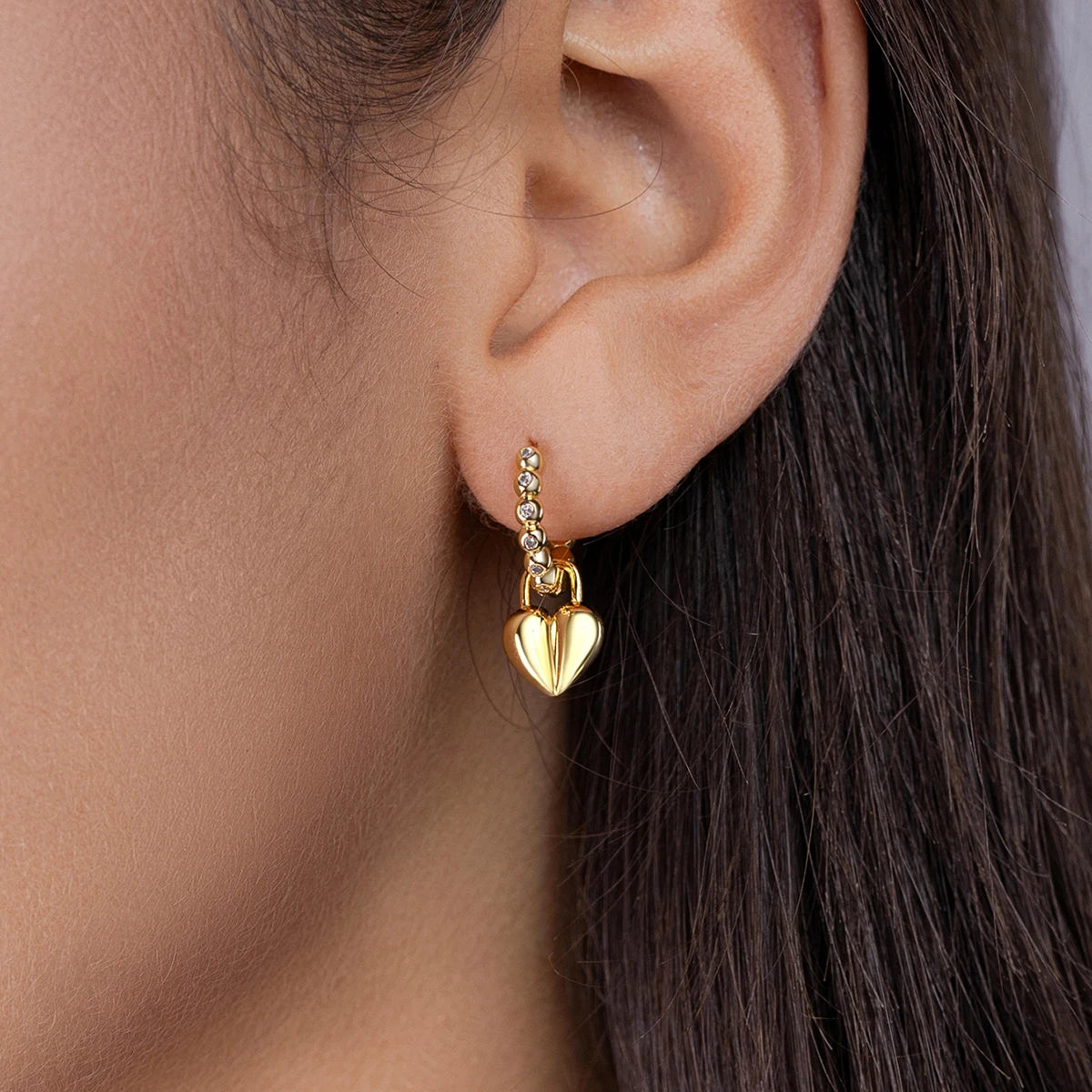 Heart Shaped Hoop Earrings 18K Gold Plated S925 Silver Moissanite Dangle Jewelry